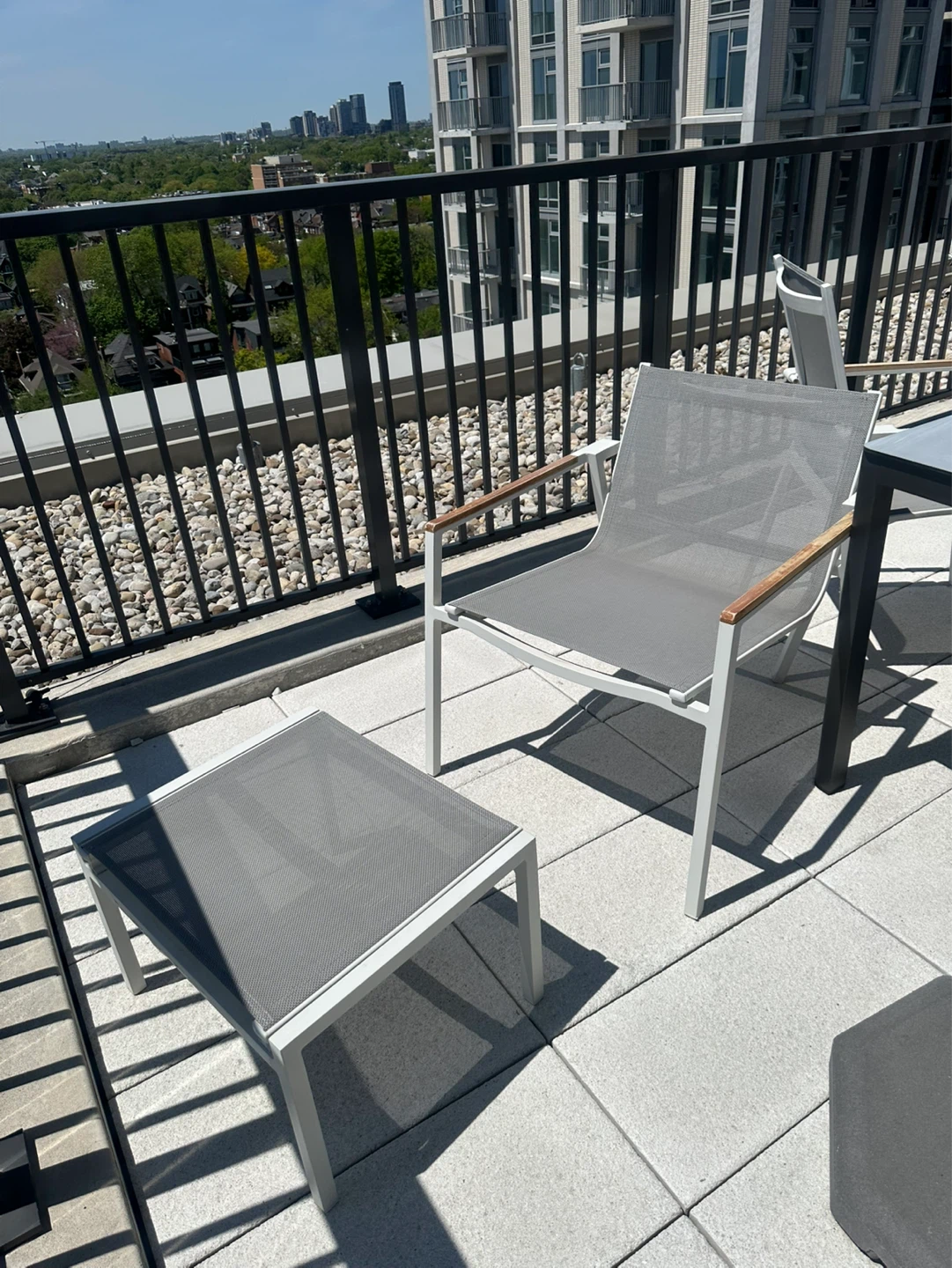 EQ3 Outdoor Armchair with Grey Mesh and White Frame