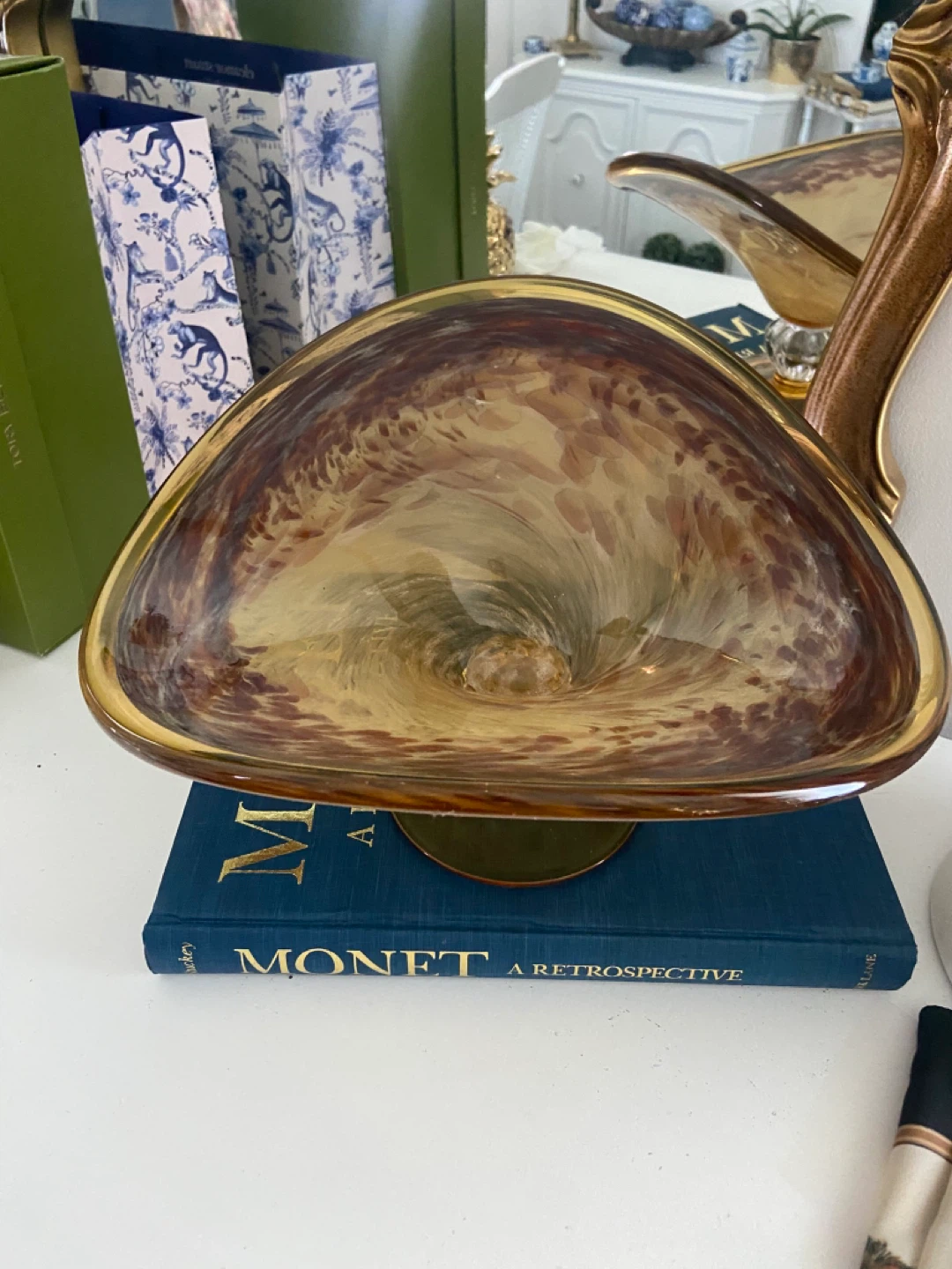 Art Glass Pedestal Bowl - Amber Swirl - photo 3