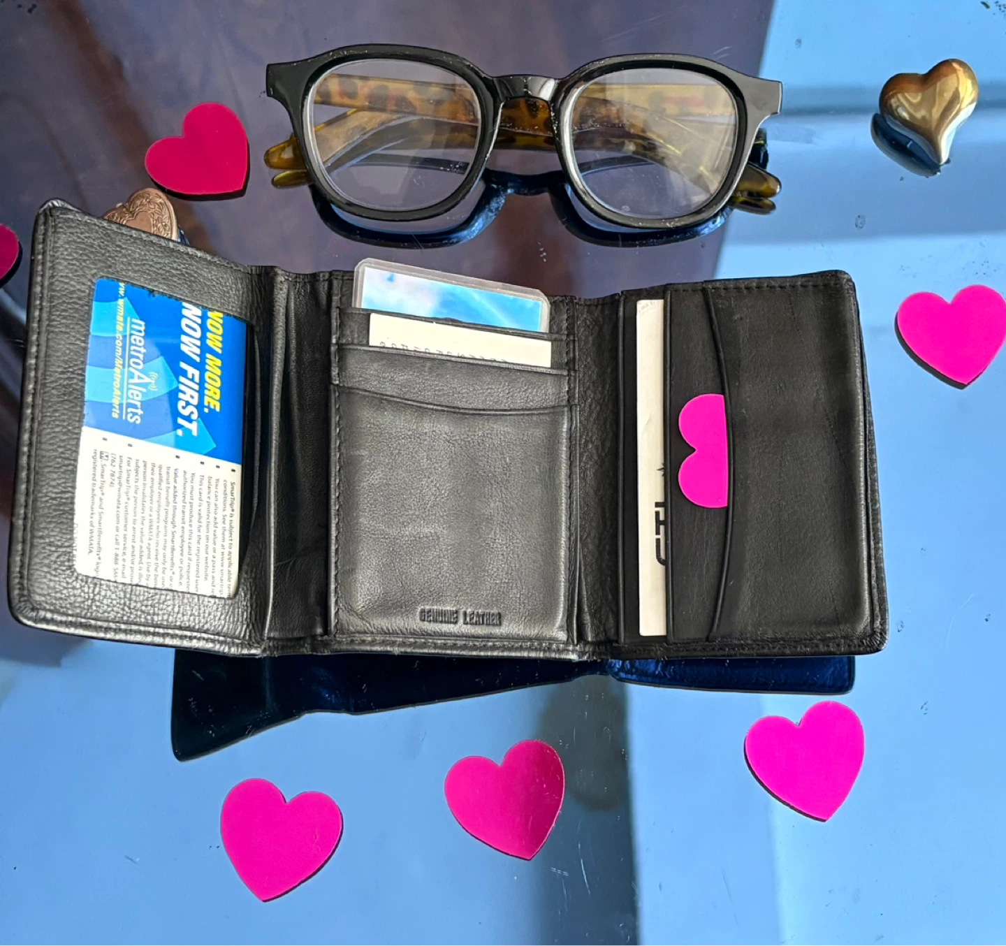Black Genuine Leather Trifold Wallet - photo 5