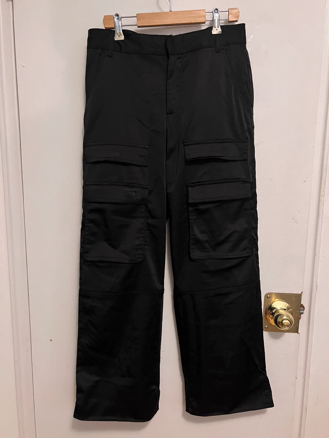 ZARA Black Satin Cargo Pants Size XS