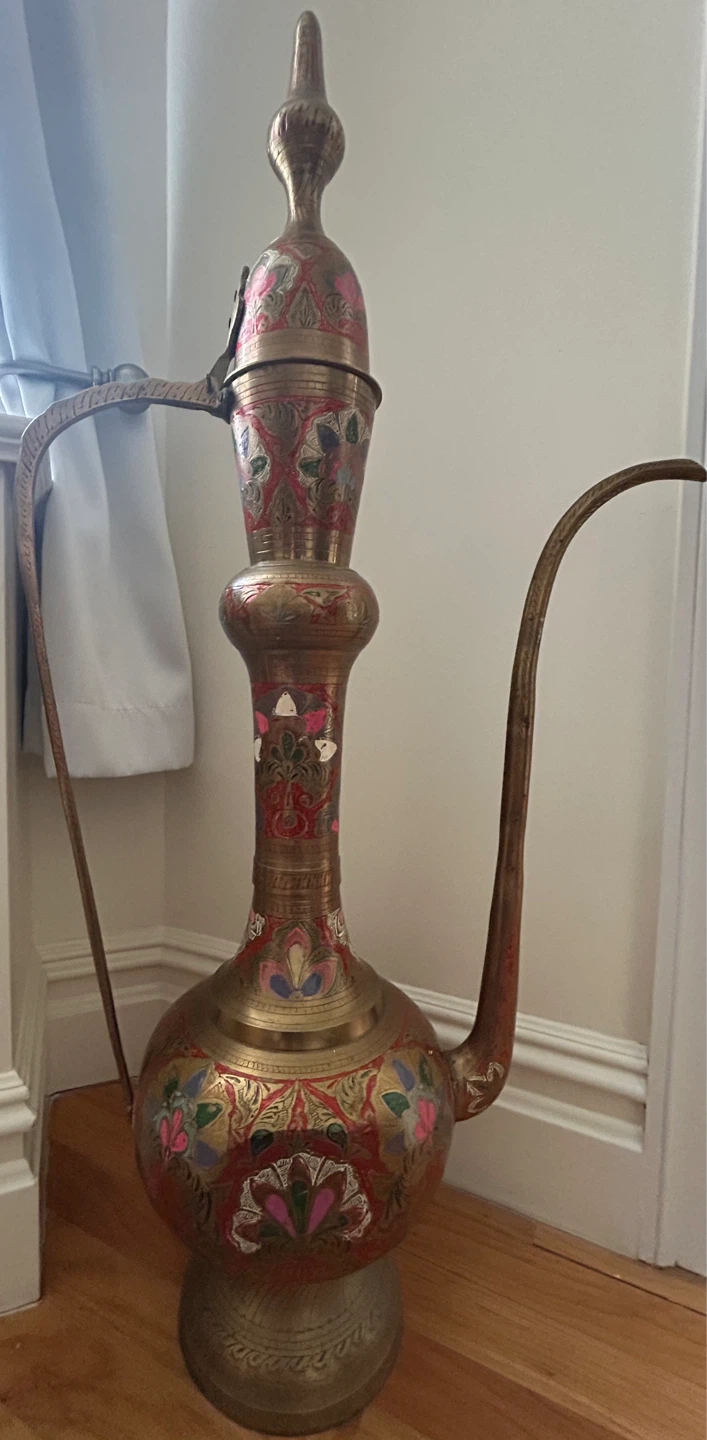 Vintage Decorative Brass Pitcher with Enamel from Iran