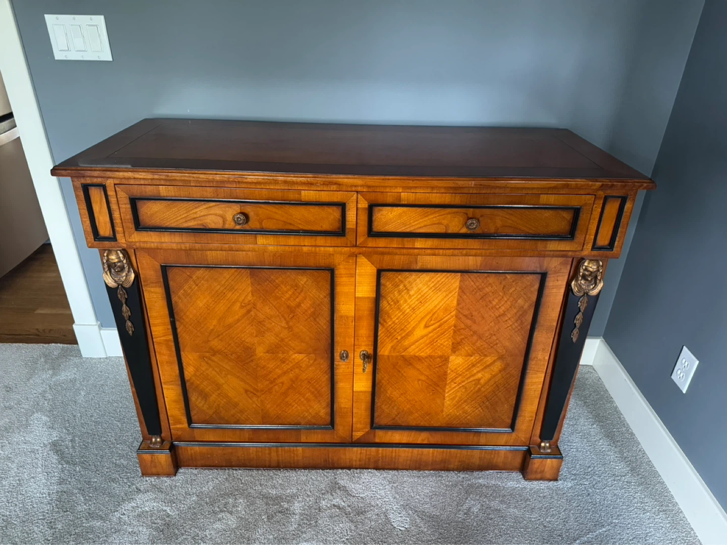 Vintage Wood Sideboard Cabinet with Drawers and Doors