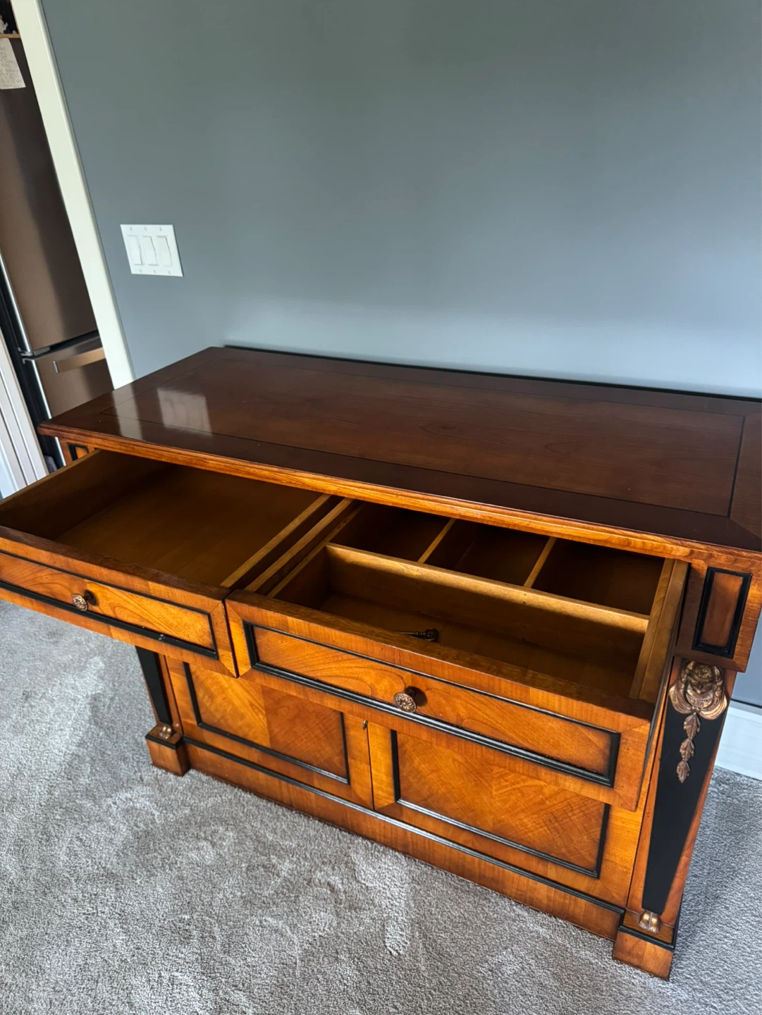Vintage Wood Sideboard Cabinet with Drawers and Doors - photo 3