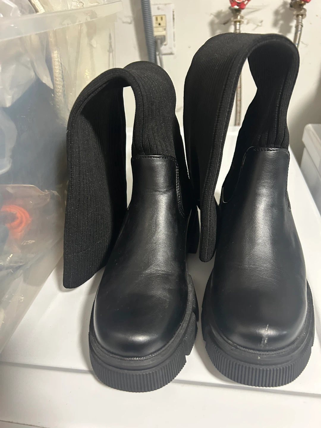 TONI LUZ BOOTS Black Knit & Leather Knee-High Boots Size 36