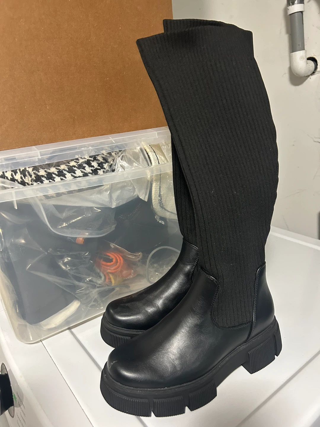 TONI LUZ BOOTS Black Knit & Leather Knee-High Boots Size 36 - photo 4