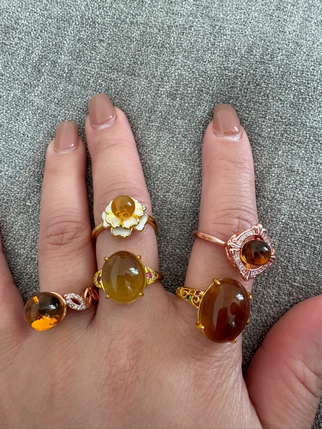 Set of 5 Amber Rings