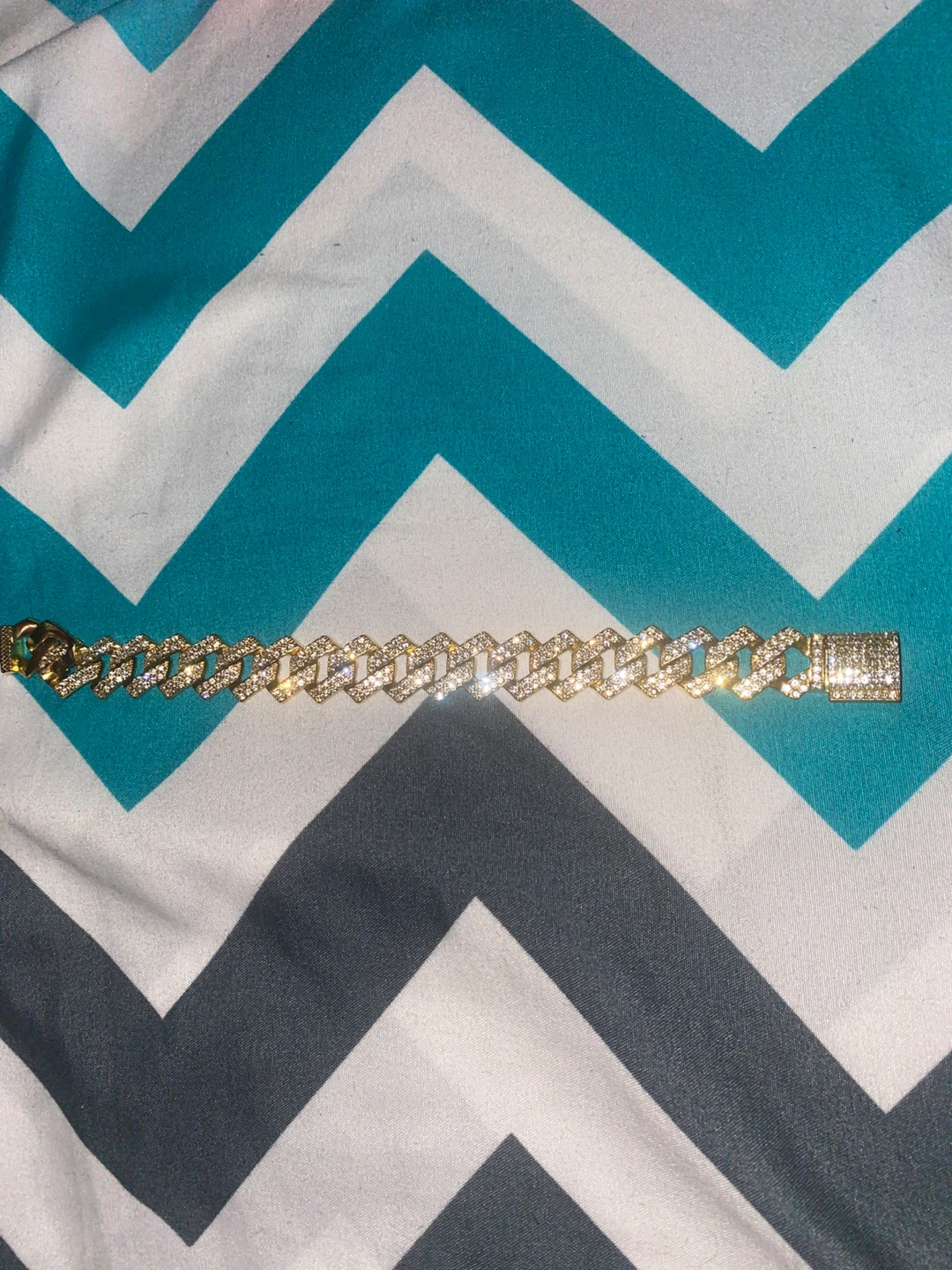 Gold Cuban Link Bracelet with Crystals