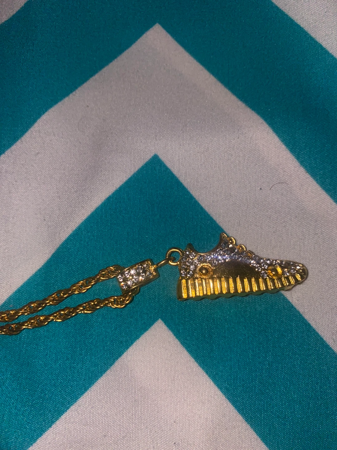 Gold Shoe Pendant Necklace with Crystals