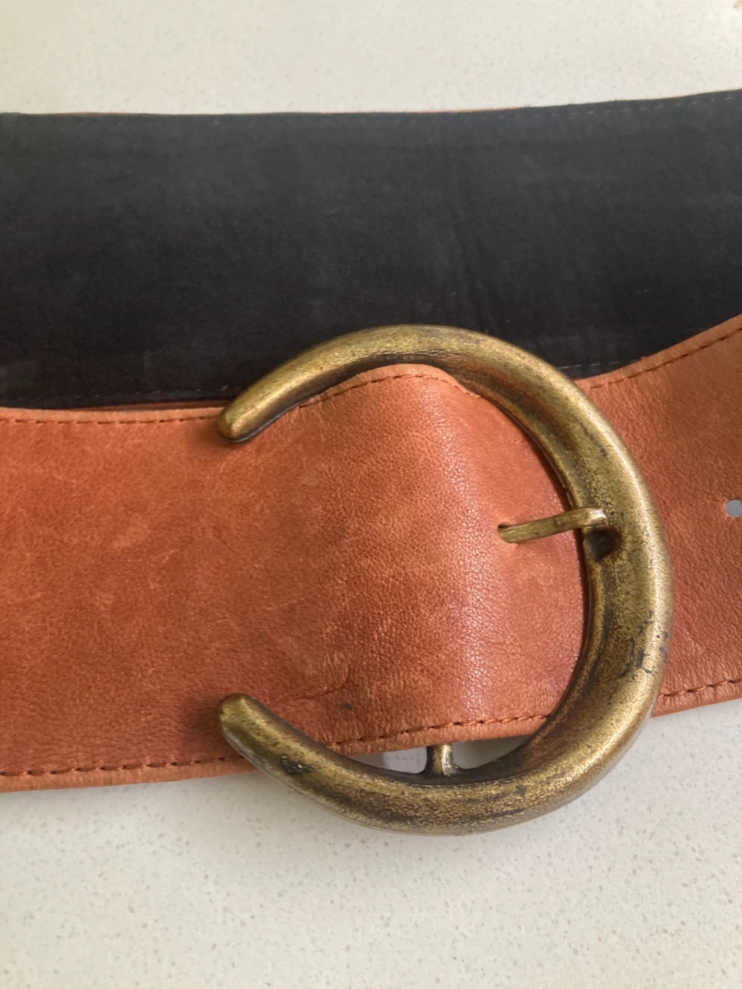 Wide Leather Belt with Buckle