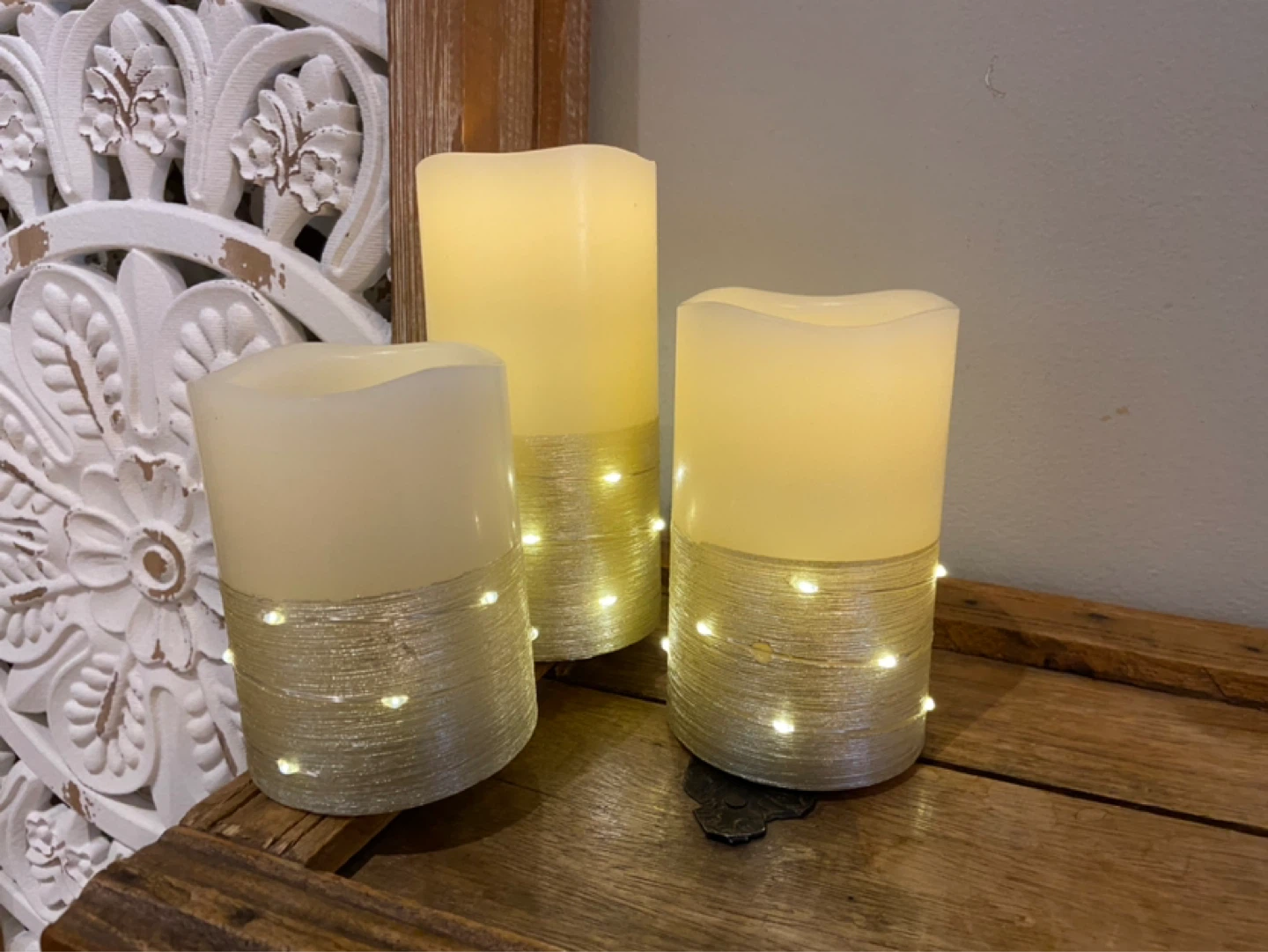 New Flickering Flameless Wax Candles Embedded String Lights