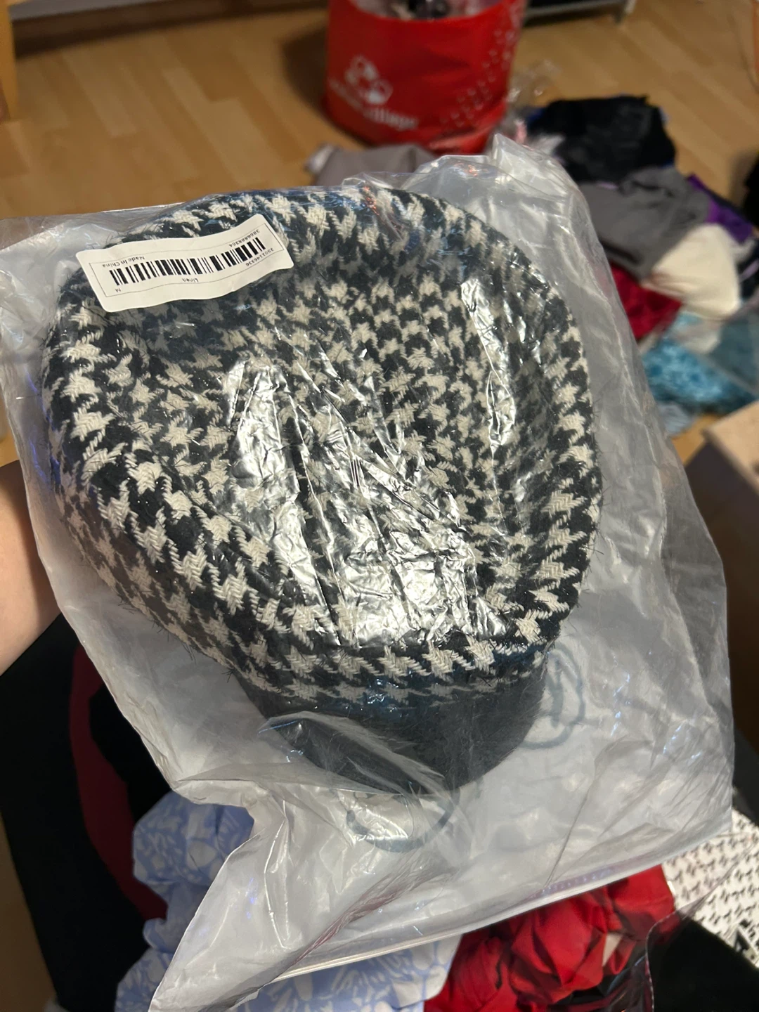 Houndstooth Baker Boy Hat with Faux Leather Brim - photo 2