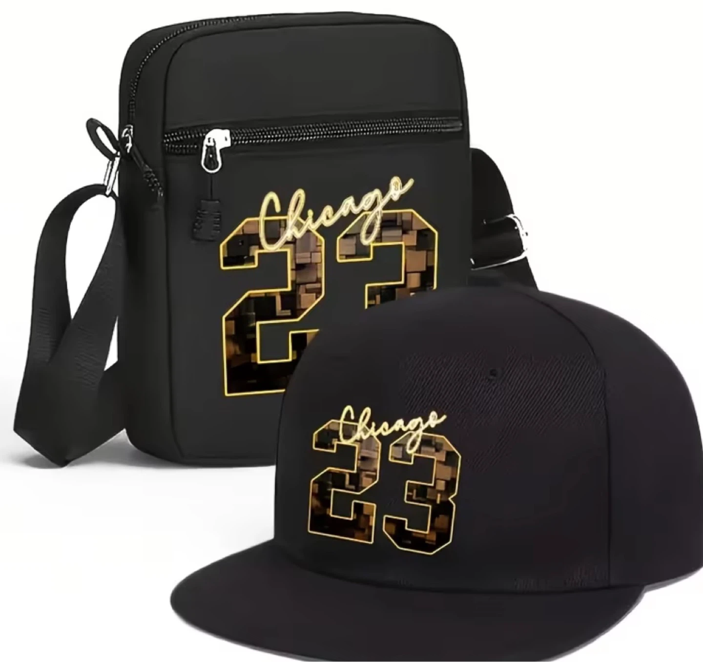 Black Chicago 23 Crossbody Bag and Cap Set