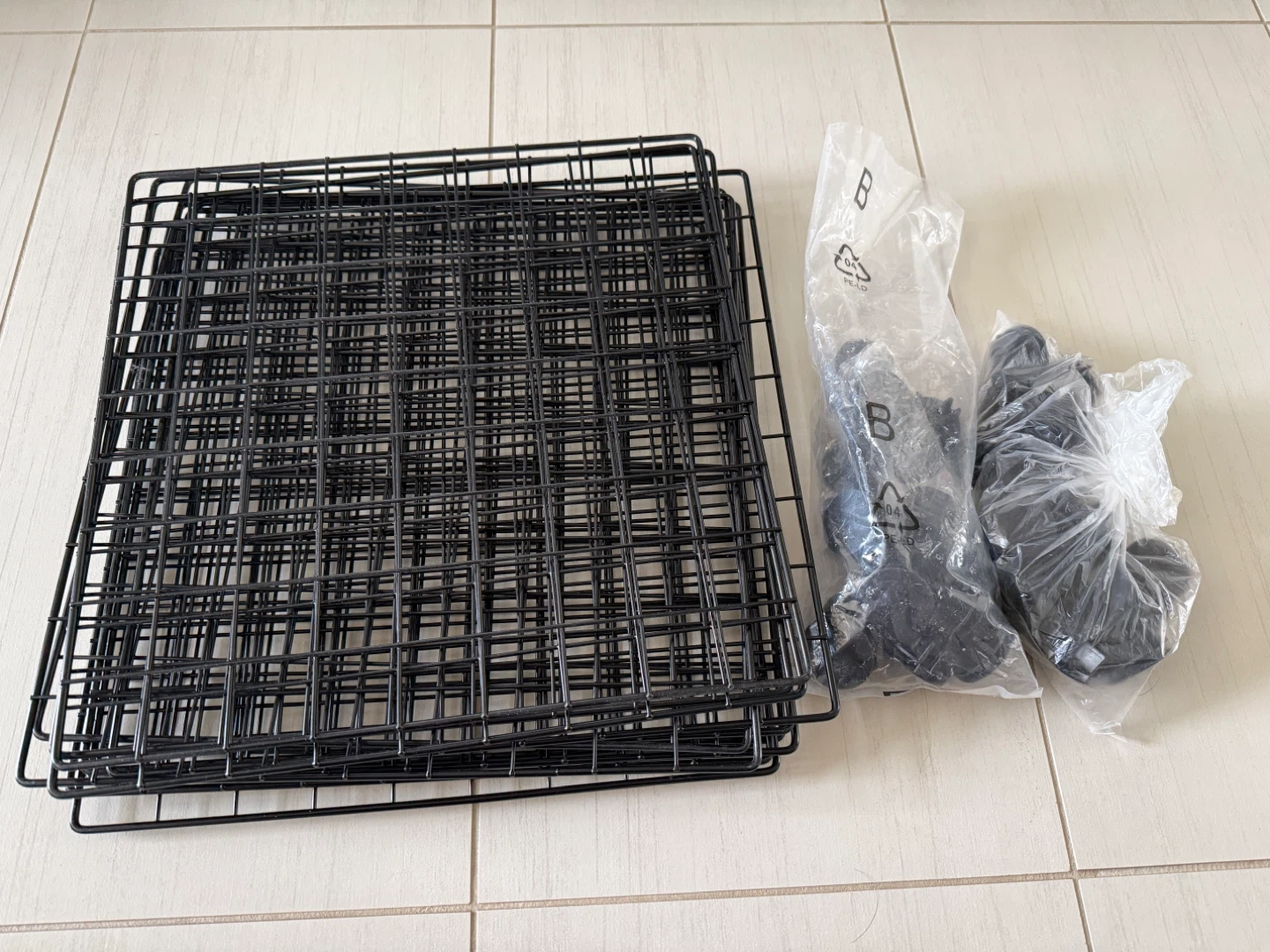 Black Wire Grid Storage Shelves and Connectors