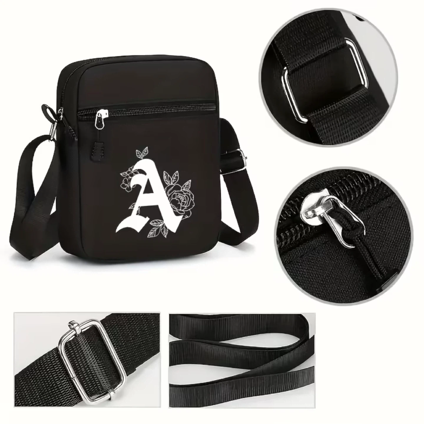 Black Crossbody Bag with Floral Letter 'A' Design - photo 3
