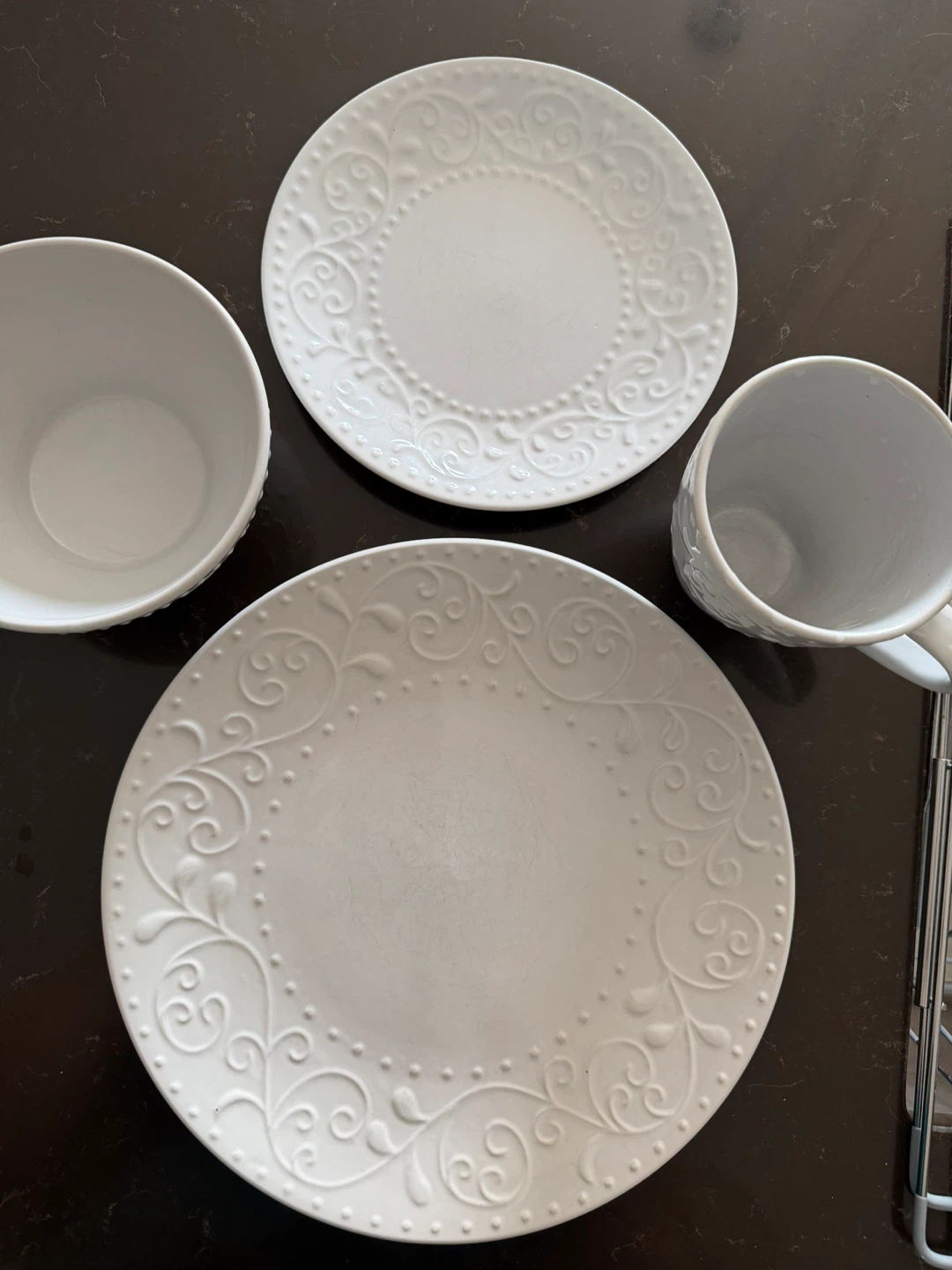 White Embossed Dinnerware Set