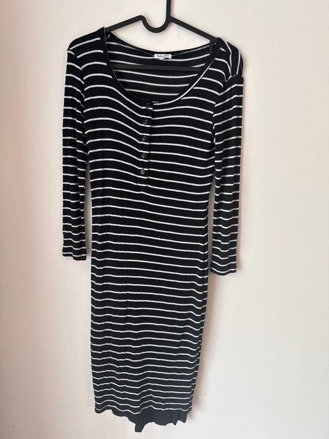 Splendid Black & White Striped Henley Dress - Small