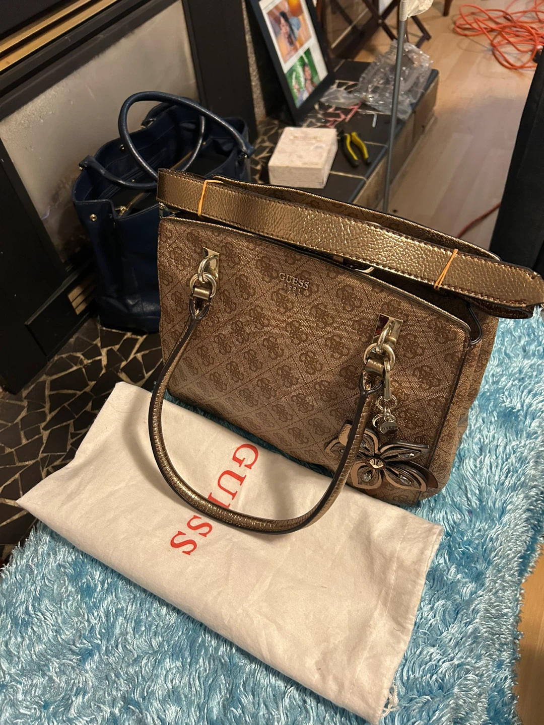 GUESS Brown Monogram Satchel Handbag
