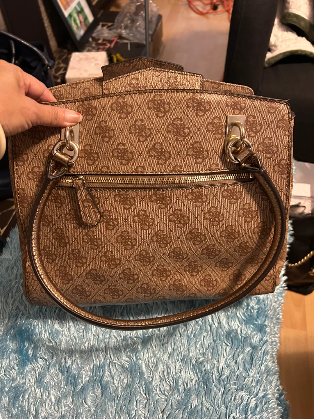GUESS Brown Monogram Satchel Handbag - photo 4