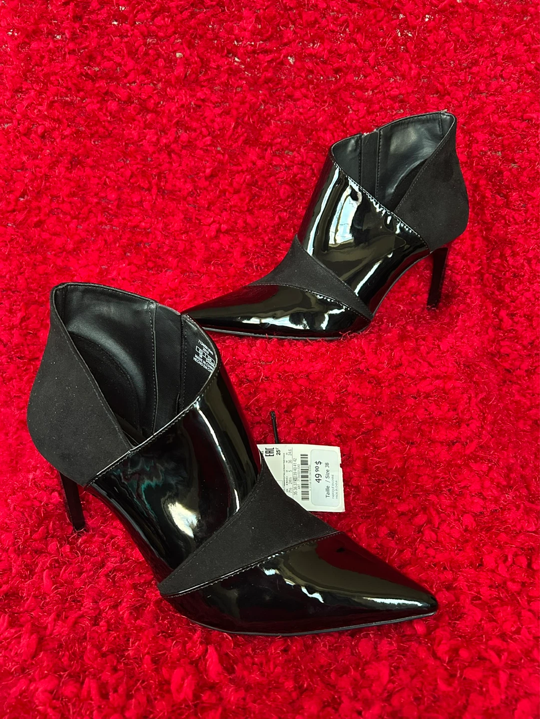 7.5 (EUC) - ZARA Faux Patent & Suede Ankle Boots
