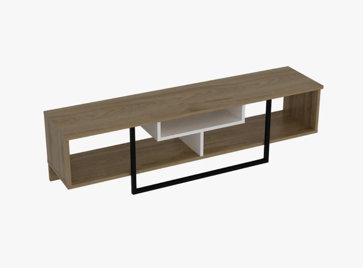 Modern Wood TV Stand with Black Metal Frame - photo 2