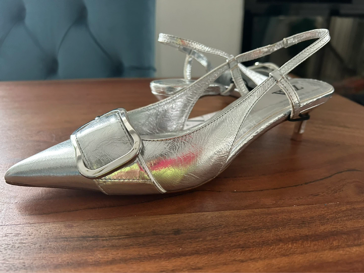 ZARA Silver Slingback Heels - photo 3