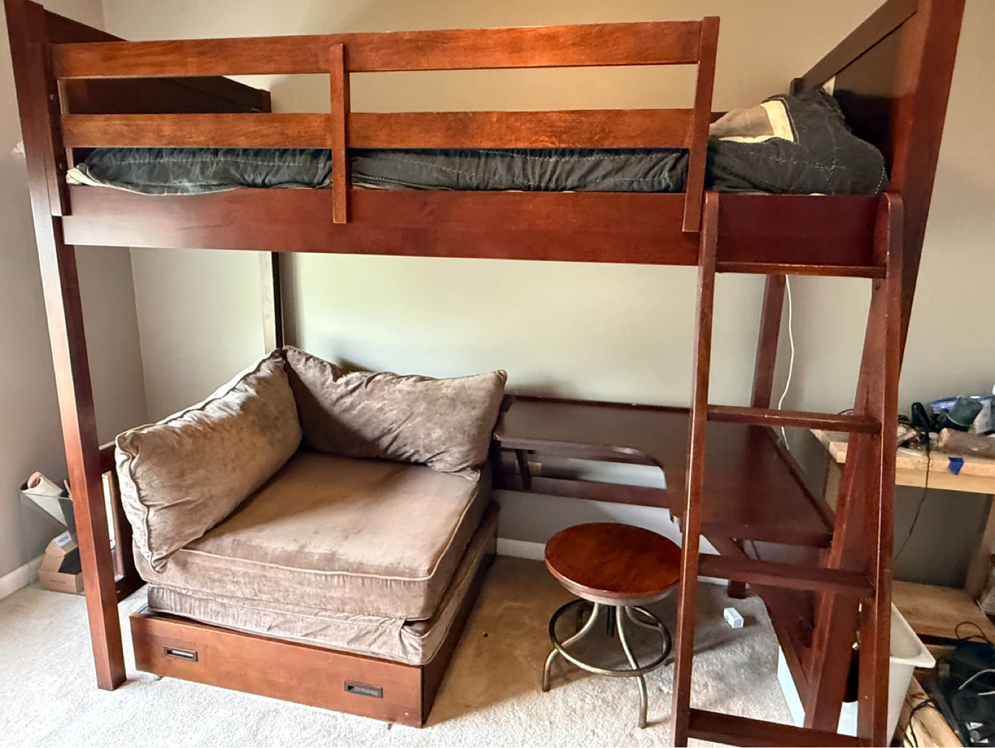 Wood Loft Bed with Desk and Chaise Lounge - photo 2