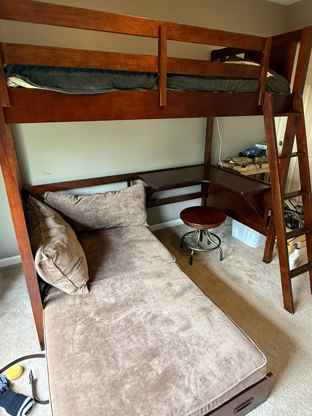 Wood Loft Bed with Desk and Chaise Lounge - photo 3