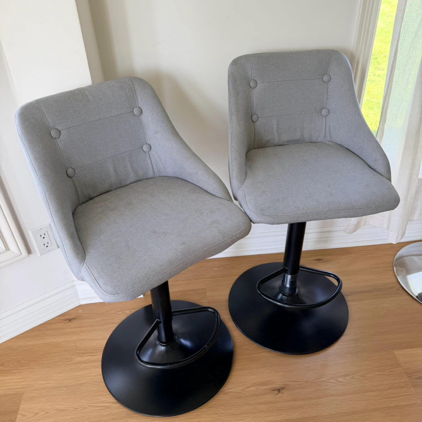 Set of 2 Grey Upholstered Bar Stools