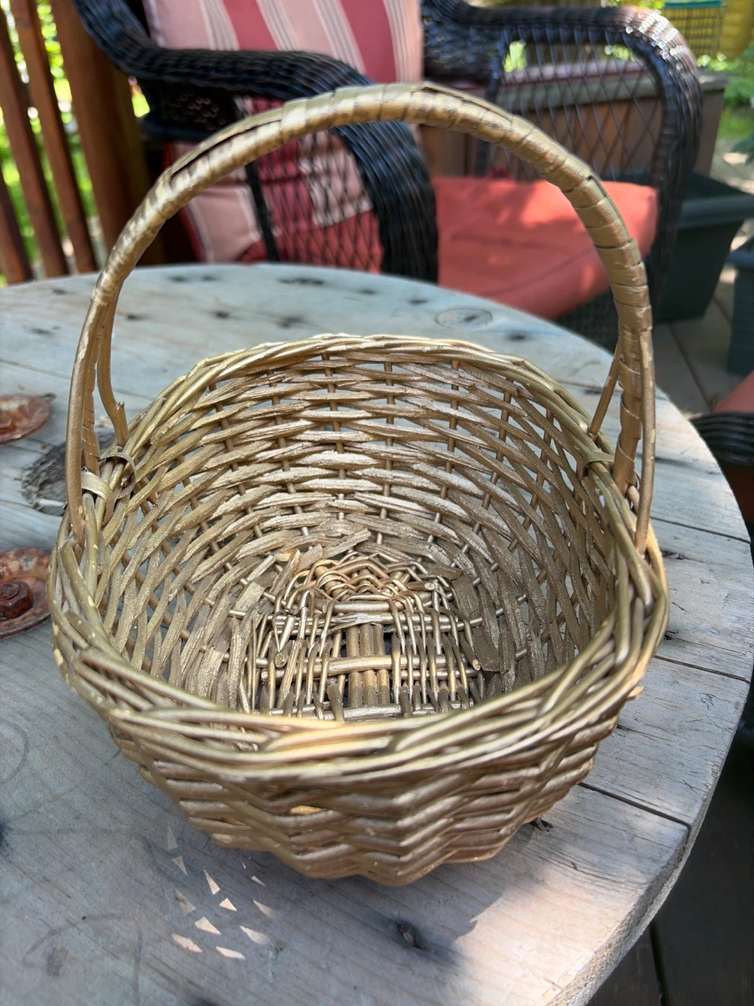 Small Gold Woven Basket with Wrapped Handle - photo 2