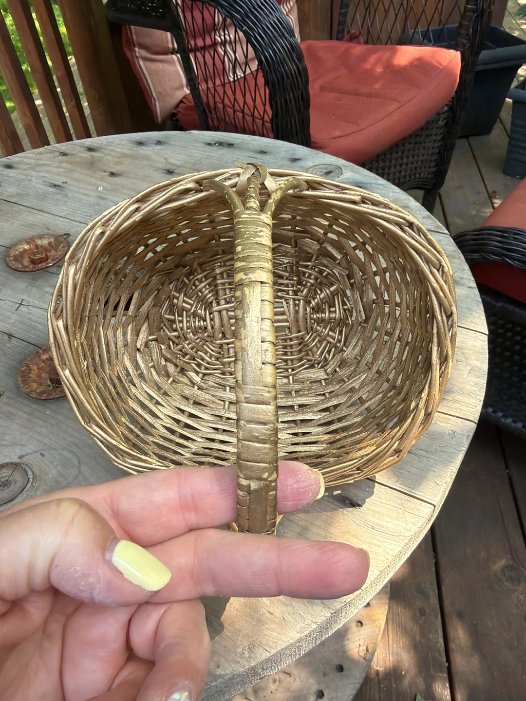Small Gold Woven Basket with Wrapped Handle - photo 5