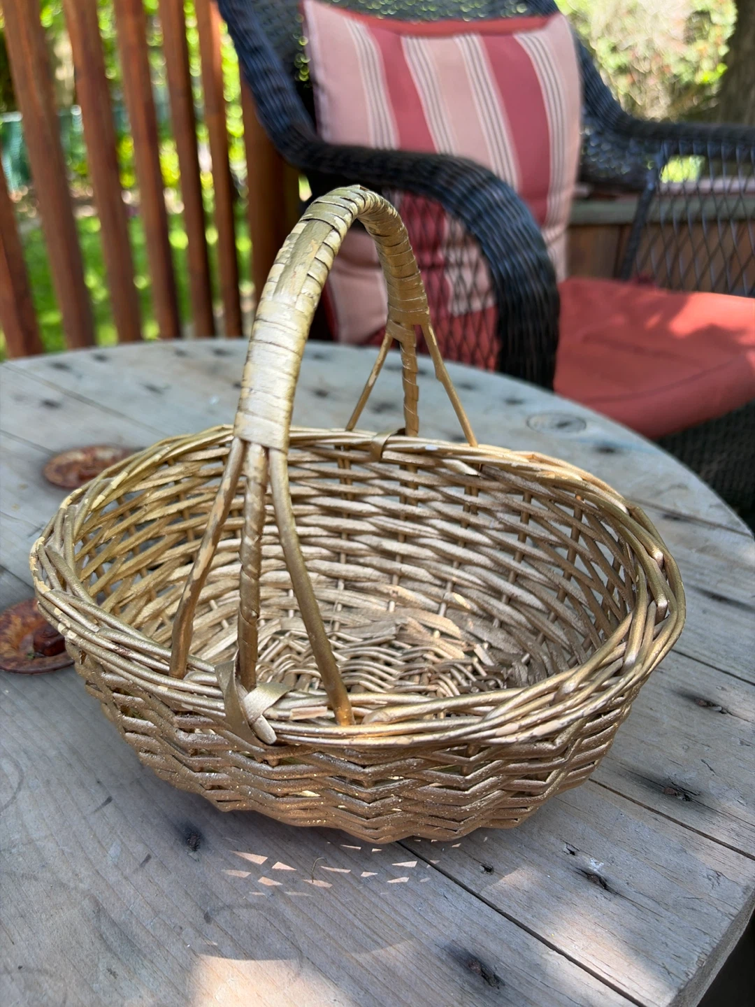 Small Gold Woven Basket with Wrapped Handle