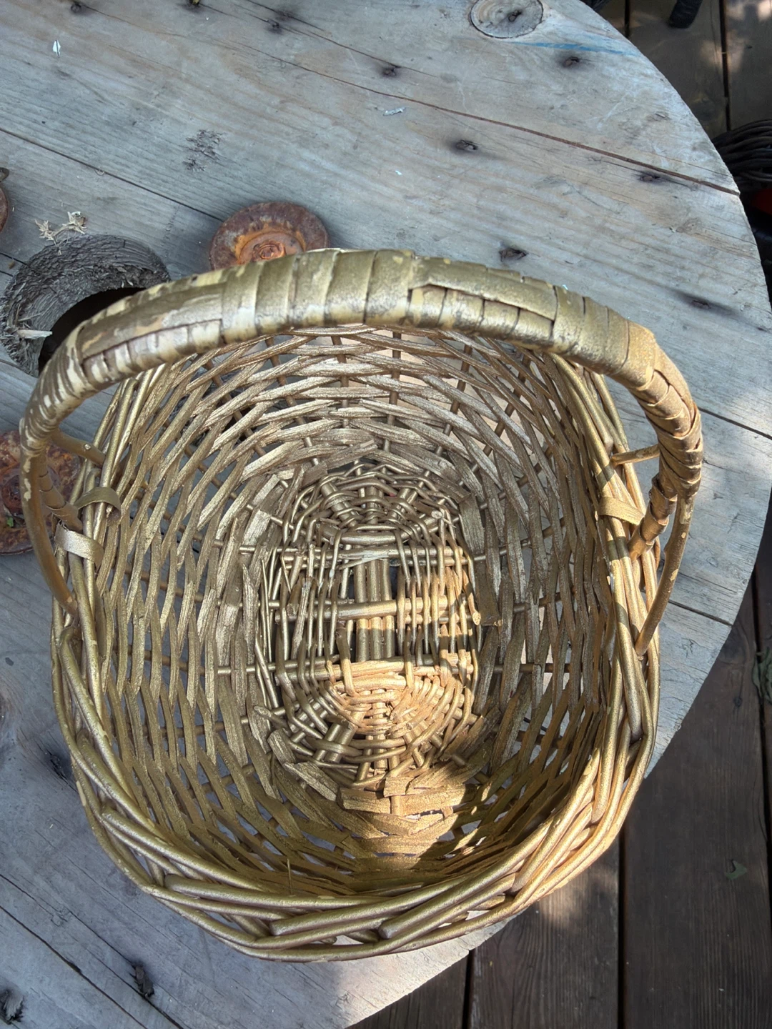 Small Gold Woven Basket with Wrapped Handle - photo 3
