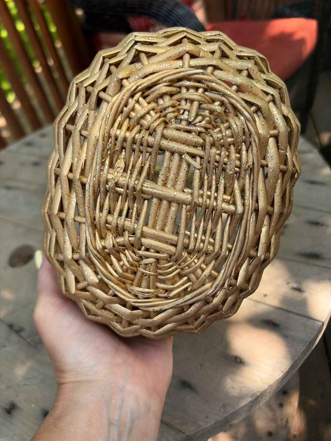 Small Gold Woven Basket with Wrapped Handle - photo 4
