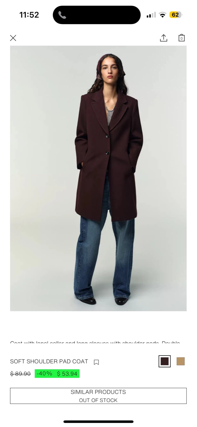 M - NEW with tag! Zara Soft Shoulder Pad Coat Burgundy - photo 2