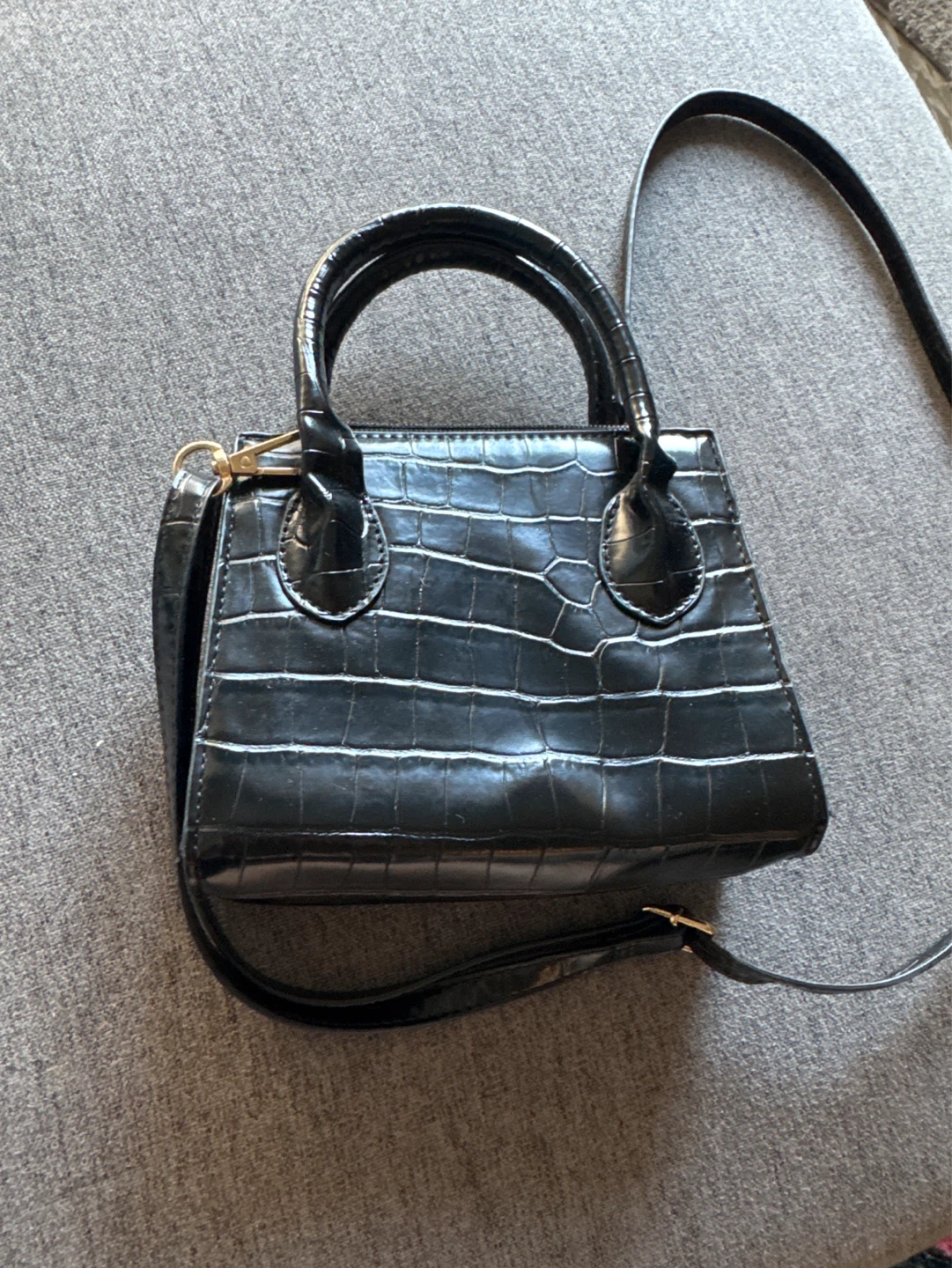 Black Crocodile Embossed Mini Handbag