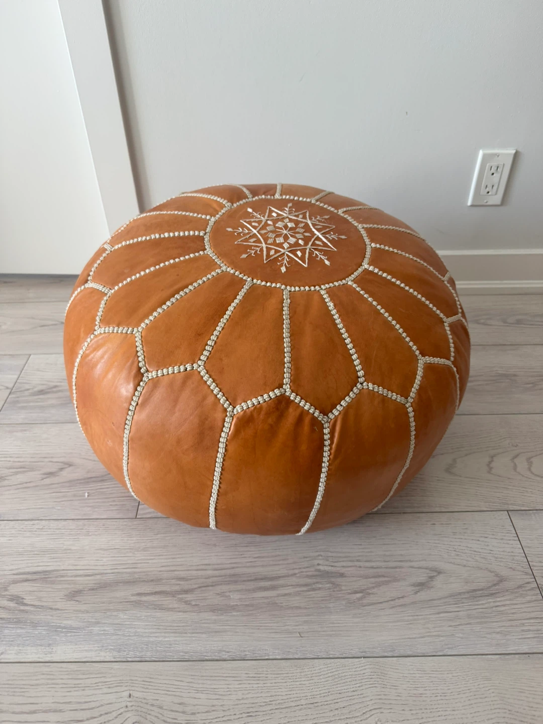 Brown Leather Pouf Ottoman - photo 2