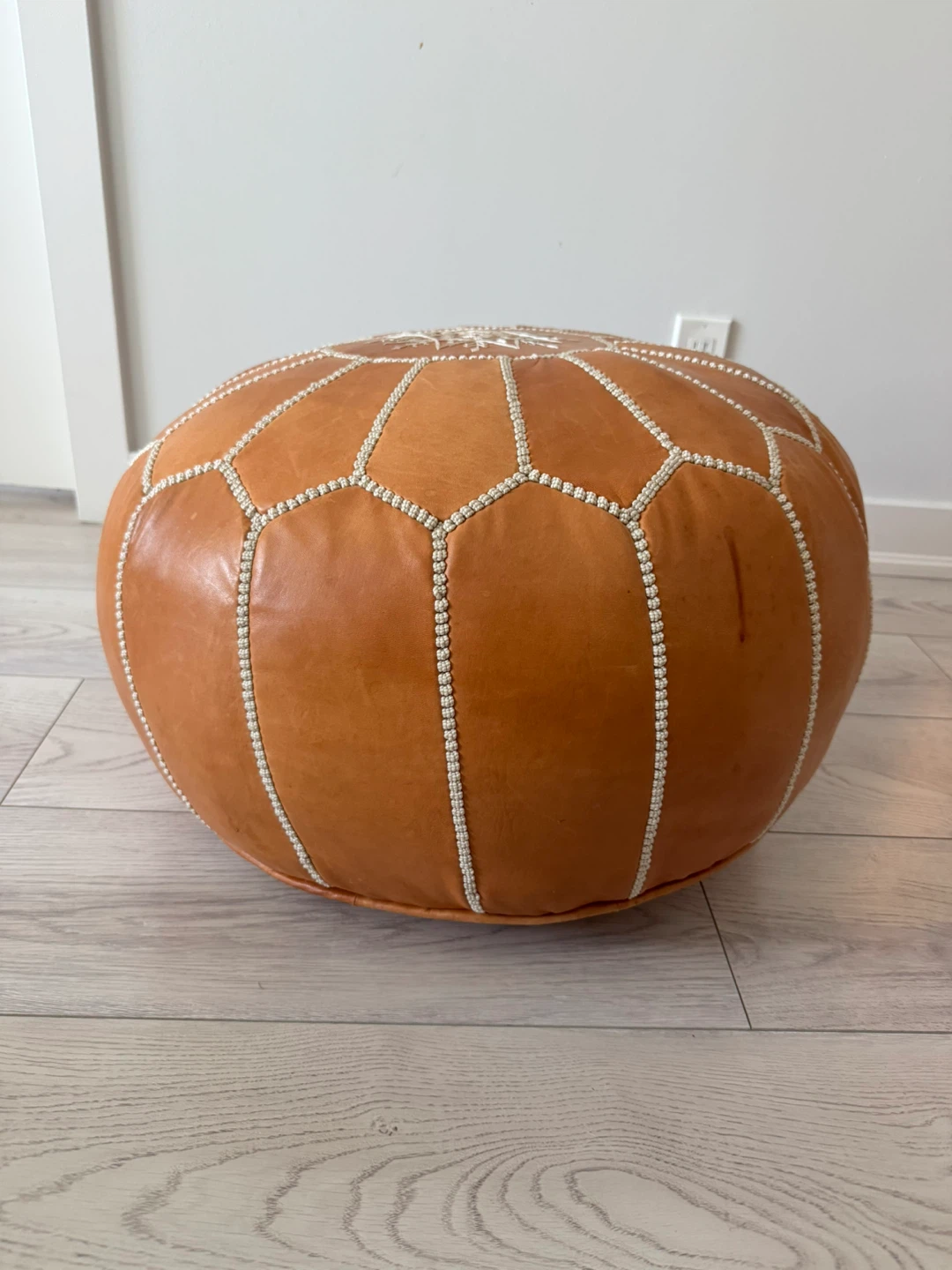 Brown Leather Pouf Ottoman - photo 3
