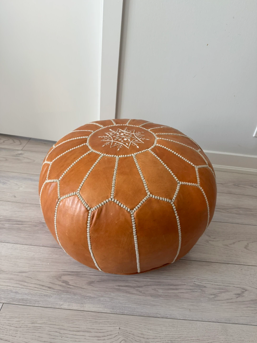 Brown Leather Pouf Ottoman