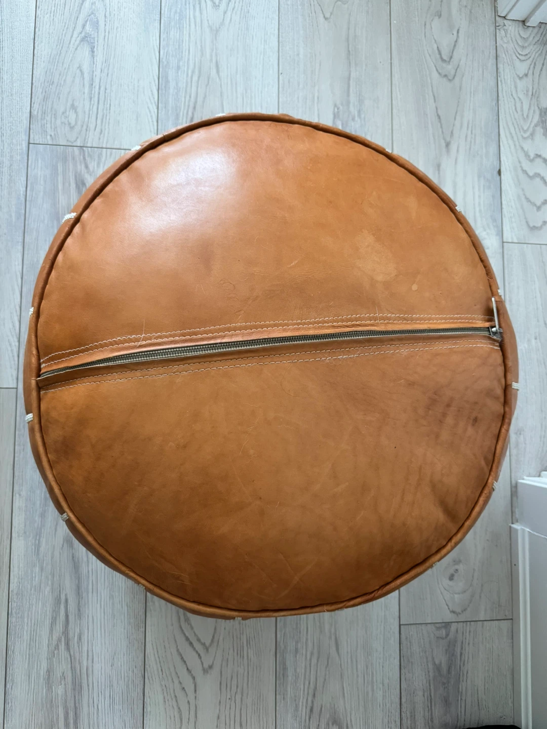 Brown Leather Pouf Ottoman - photo 4