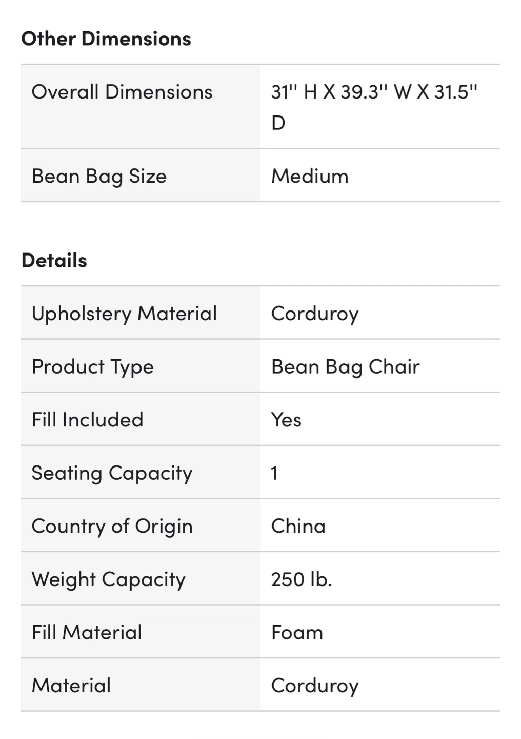 Grey Corduroy Bean Bag Chair - photo 3