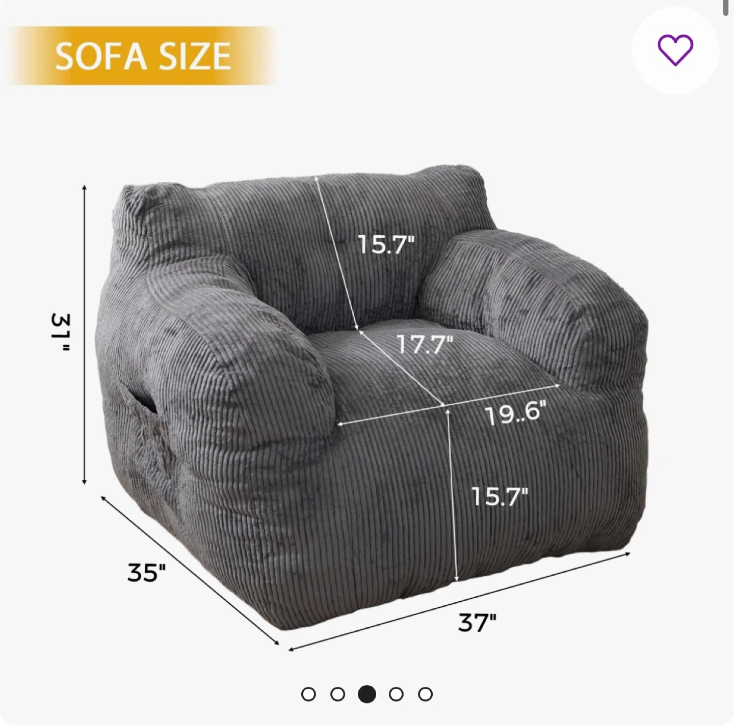 Grey Corduroy Bean Bag Chair - photo 4