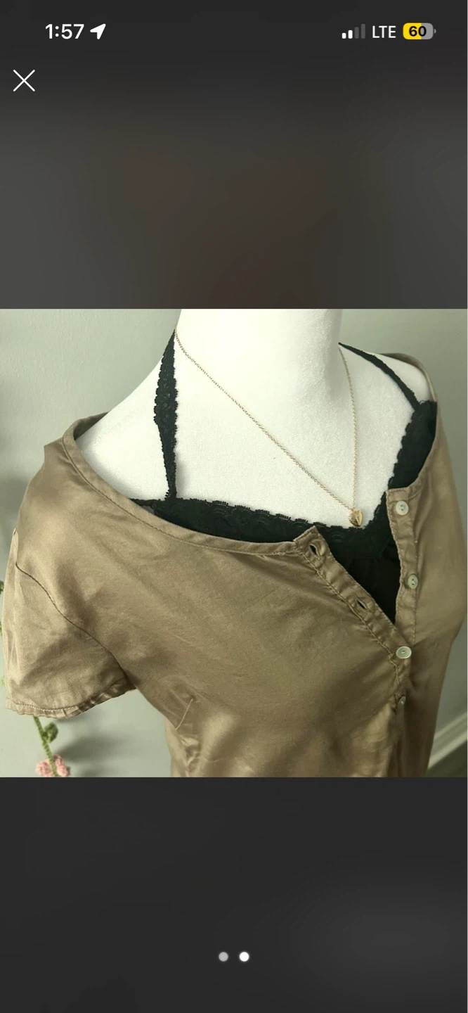 Bronze Short Sleeve Button Up Top - photo 2