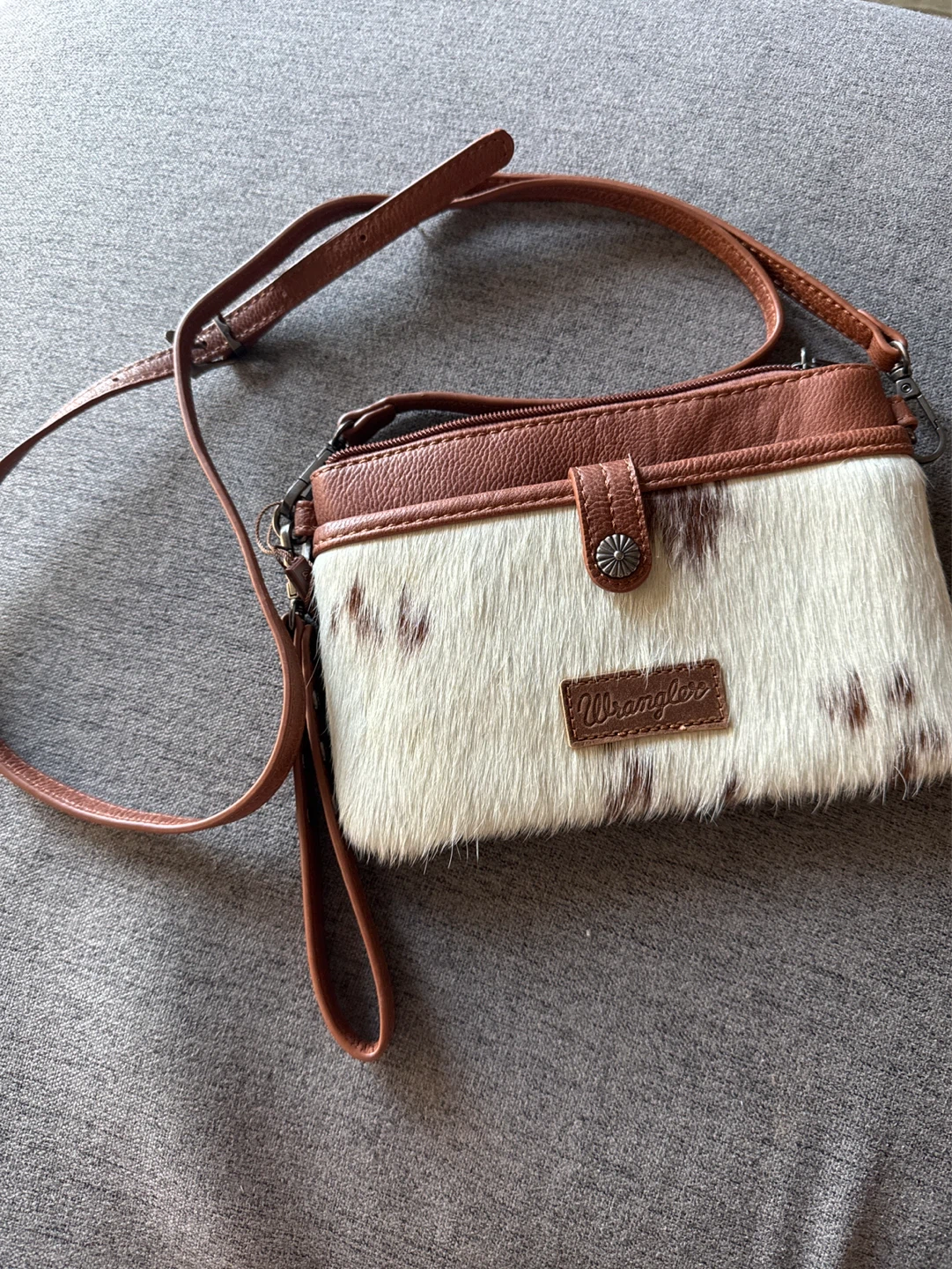 Wrangler Brown & White Cowhide Crossbody Wallet