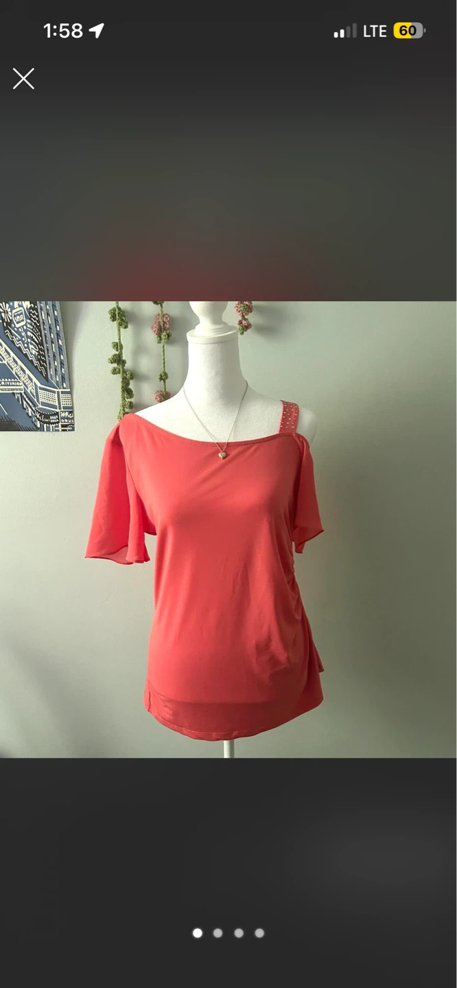 Cleo Coral One-Shoulder Top - Size S
