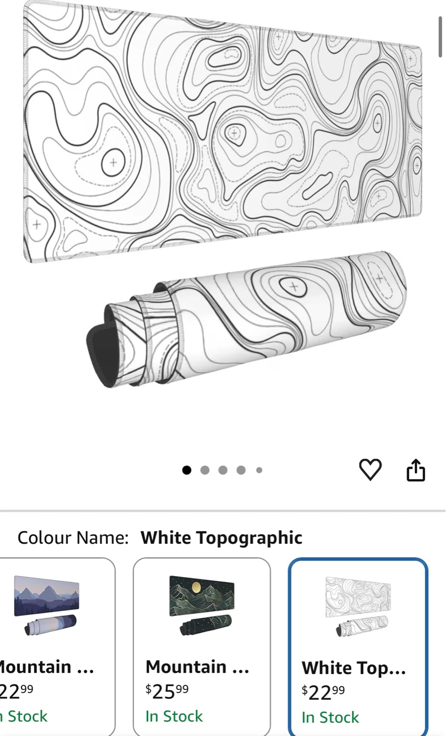 White Topographic Extended Gaming Mouse Pad