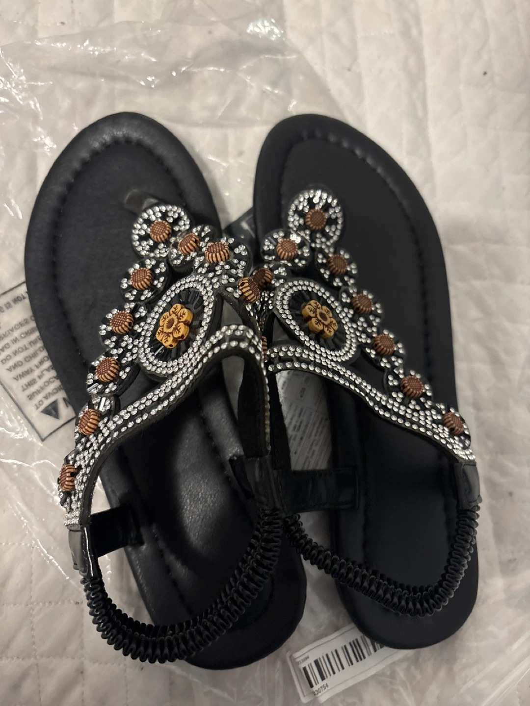 Embellished Black Flat Sandals