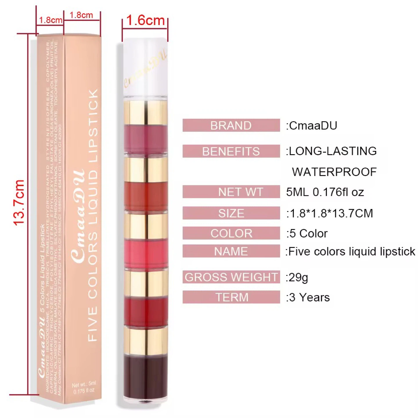 CmaaDU 5 Colors Liquid Lipstick Set - photo 5