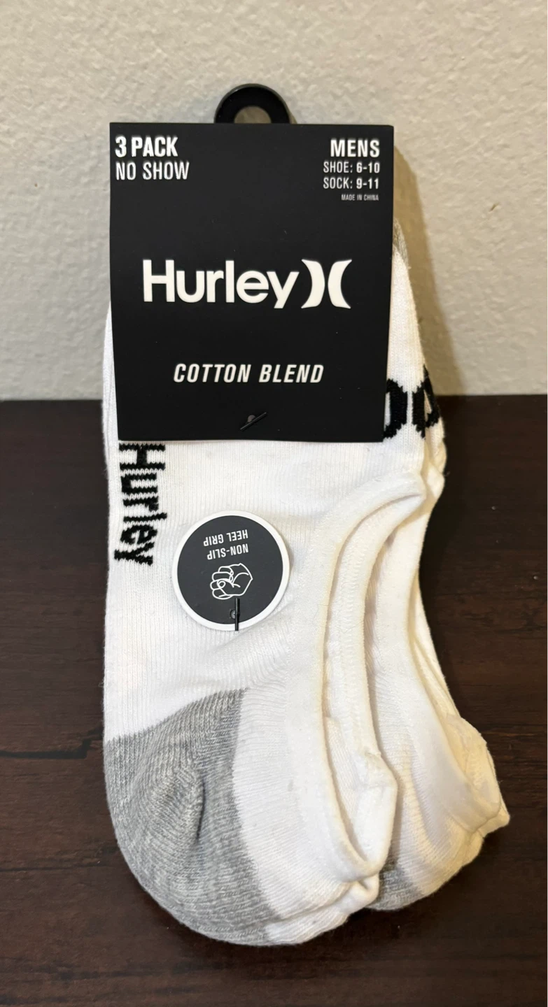 NEW-Hurley Men's 3 Pack No Show Cotton Blend Socks Size 9-11