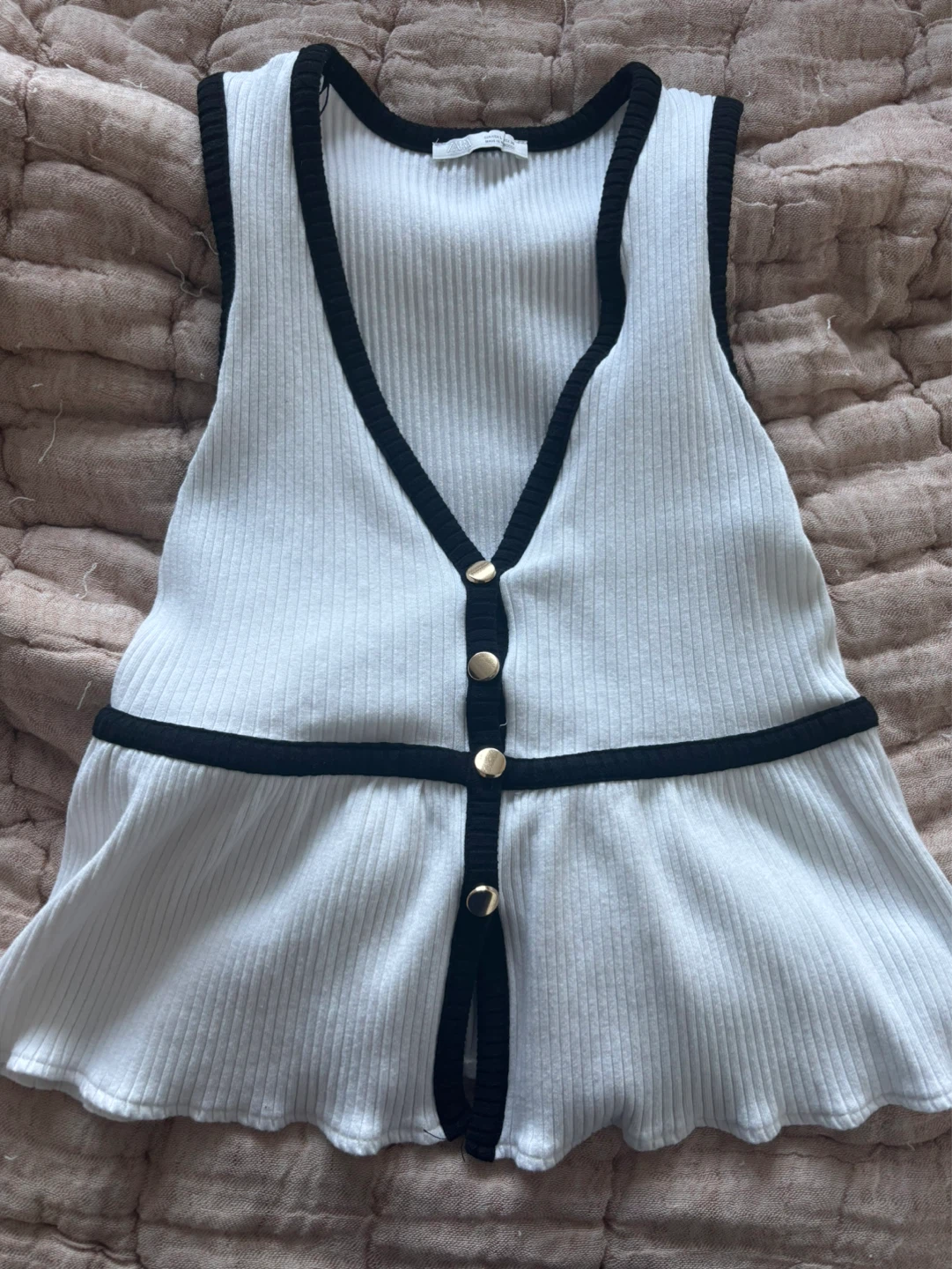 White & Black Ribbed Peplum Top