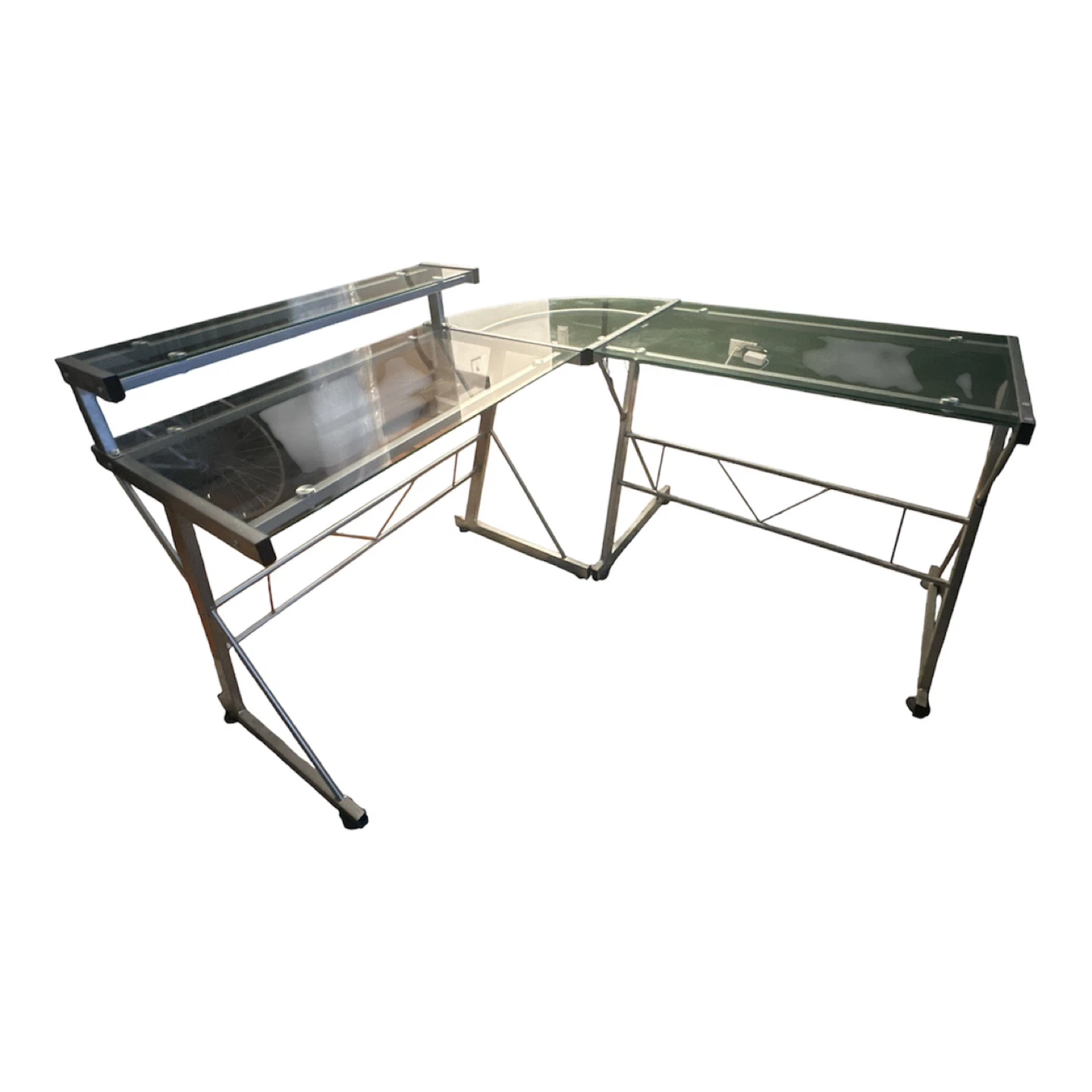 L-Shaped Glass Computer Desk with Shelving - photo 2
